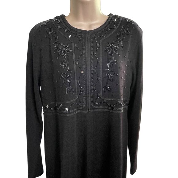 Vintage Liz Claiborne Black Beaded Sweater Dress Size Med u  Knee Length Modest - Picture 2 of 14